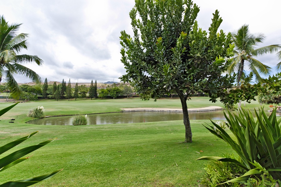 Golf course views set the tone for a relaxing Ko Olina getaway—perfect for early morning strolls or sunset swings.