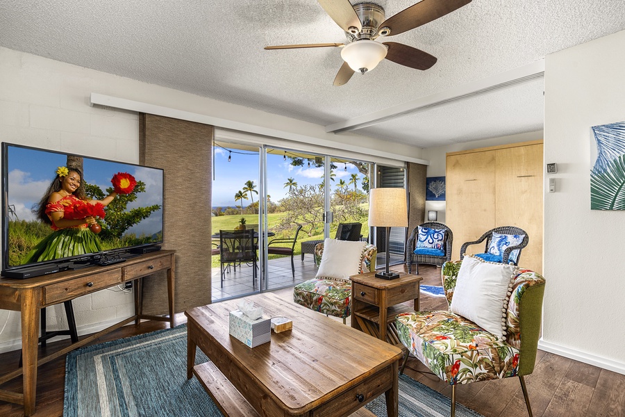 In the historic town of Keauhou, the birthplace of King Kamehameha III and a popular hideaway for native Hawaiian royalty, this charming two bedroom, two bathroom condominium unit on the complex’s first floor treats you to unobstructed golf course views an