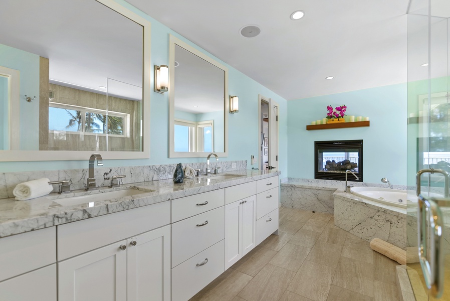 Dual vanity and a fireplace in the main ensuite make this space just amazing!