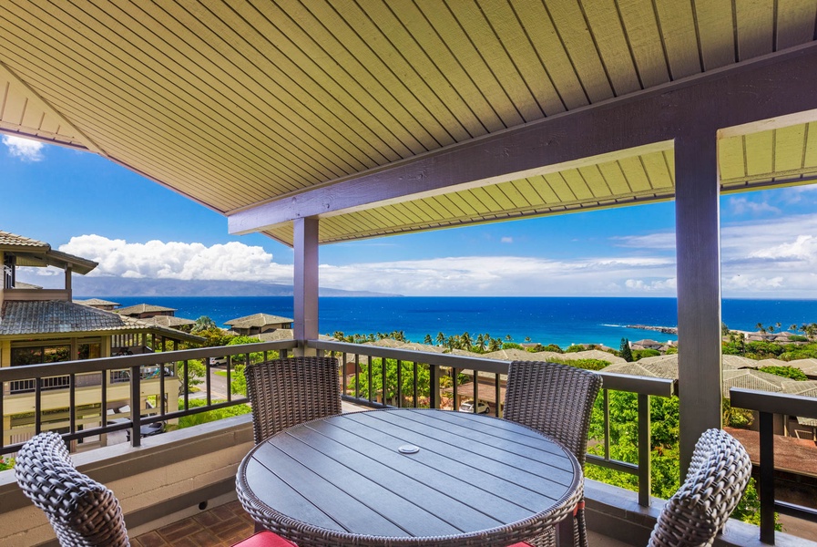 Enjoy a quiet moment on the lanai with breathtaking views of the ocean and surrounding landscape