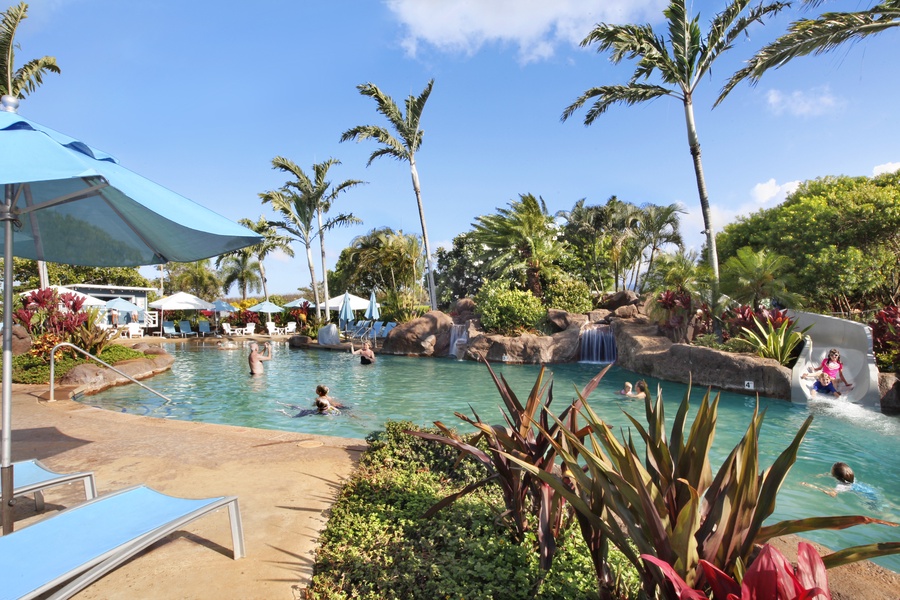 Outdoor pool / hot tub and slide at Poipu Beach Athletic Club