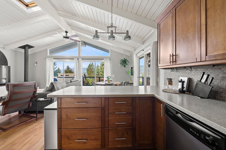 Scenic kitchen countertop with stunning window views perfect for meal preparation