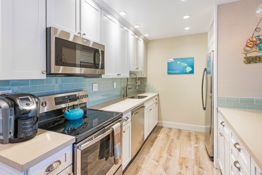 Newly remodeled kitchen with all the necessities to cook just like you're at home.