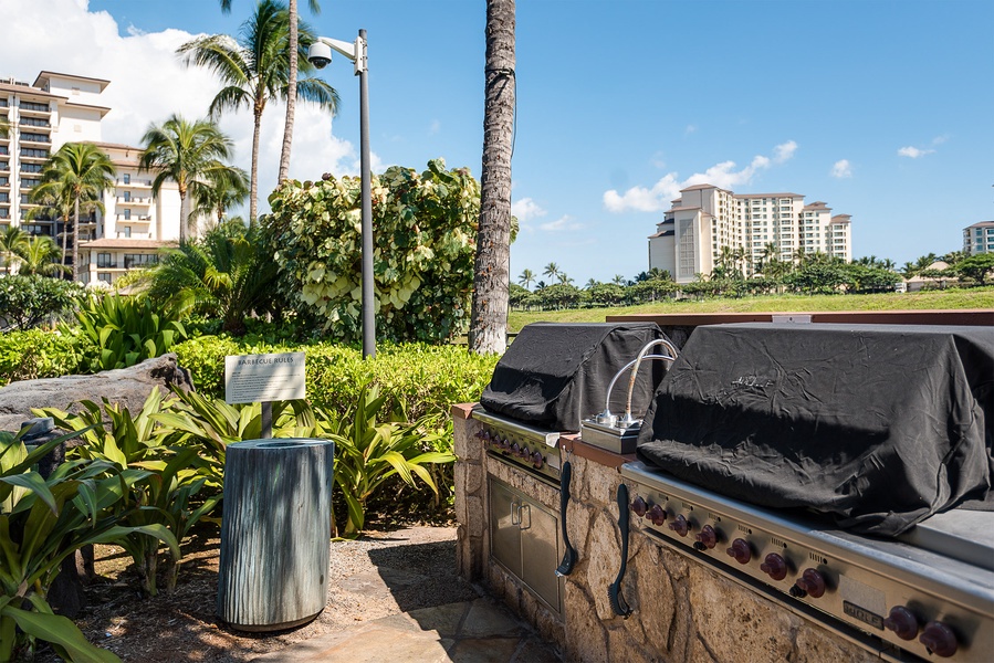 The resort features BBQ grills for happy days on the island.