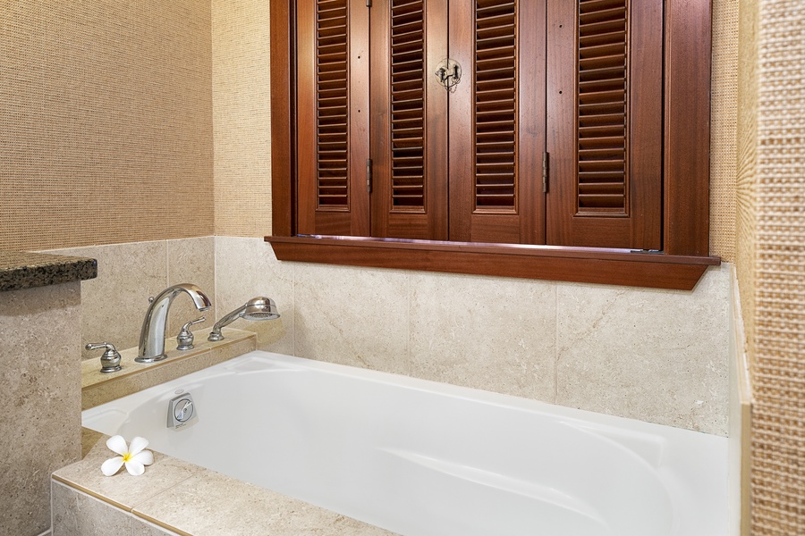 Primary bathroom over sized soaking tub