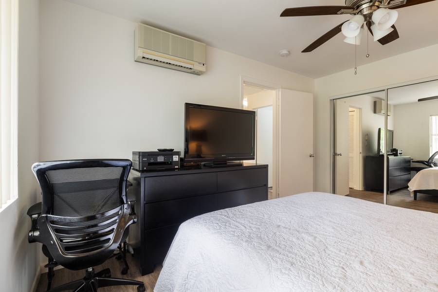 Relax in comfort with your ceiling fan, air conditioning, and entertainment center keeping you cool while you unwind.