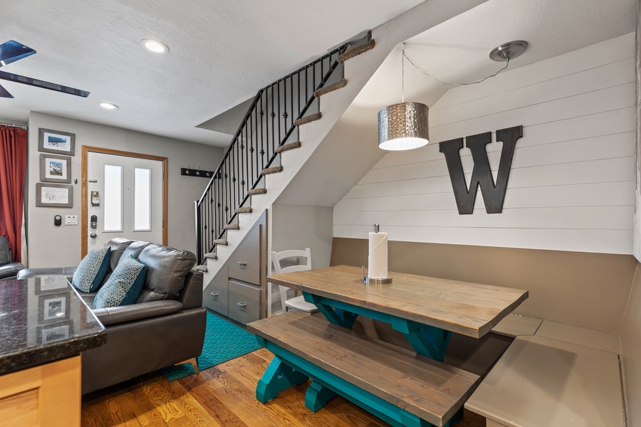 The stairs lead to the night area upstairs