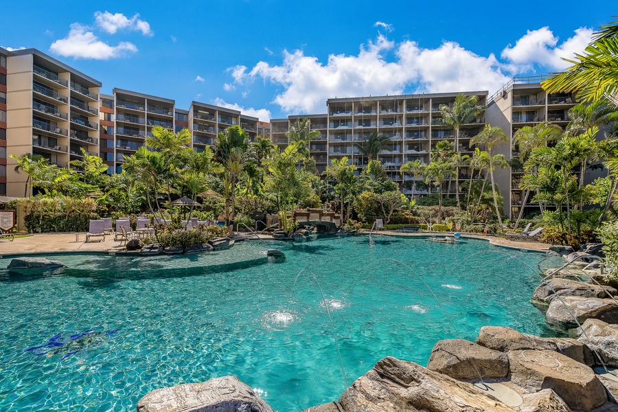 Dive into the luxury pool at Kaanapali Shores—perfect for your Maui retreat.