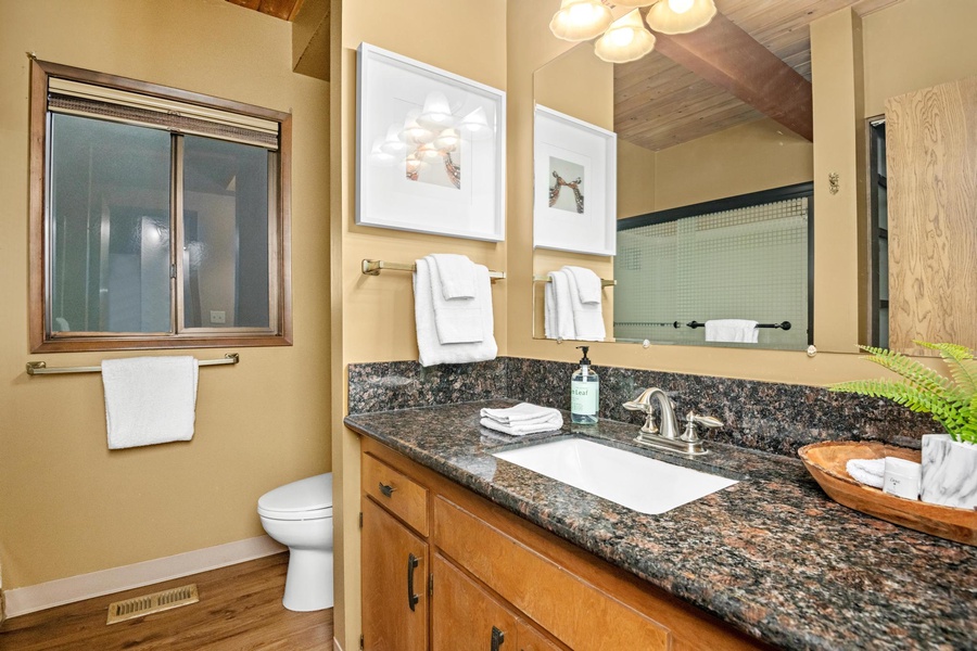 Common bathroom with wide vanity space