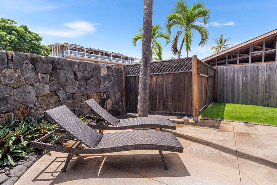 Relax in the sun or shade on comfortable loungers in a peaceful, secluded setting.