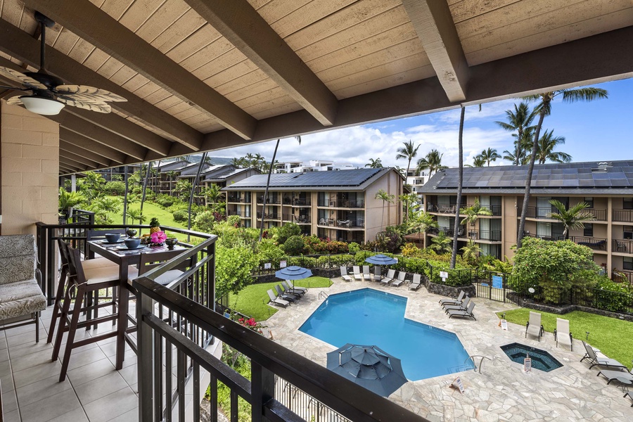 Lanai with overlooking pool view
