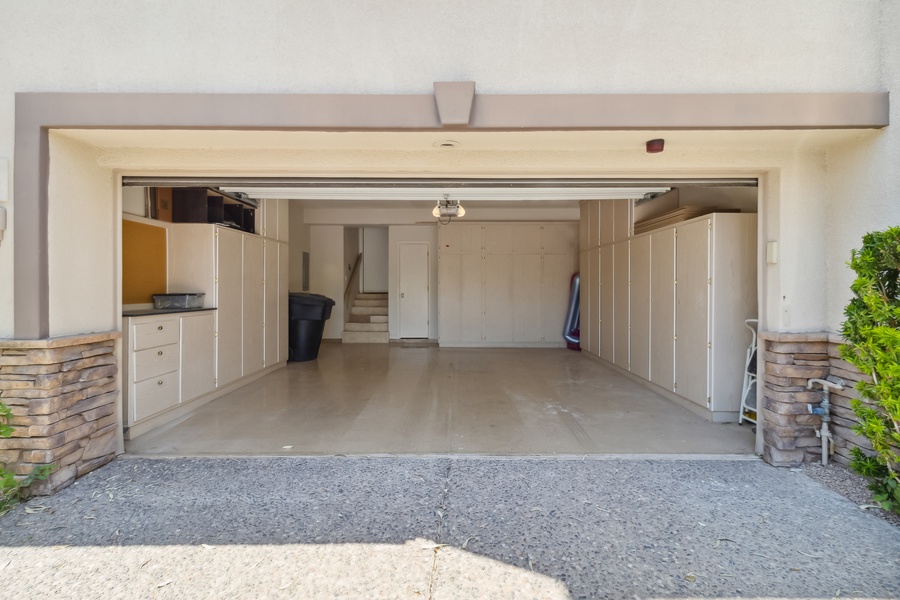 The two-car garage offers ample storage, giving guests plenty of space for all their belongings