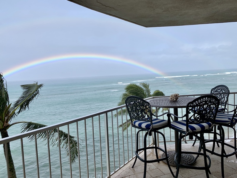 Enjoy a beautiful rainbow over the ocean from the comfort of Royal Kahana 610's lanai.