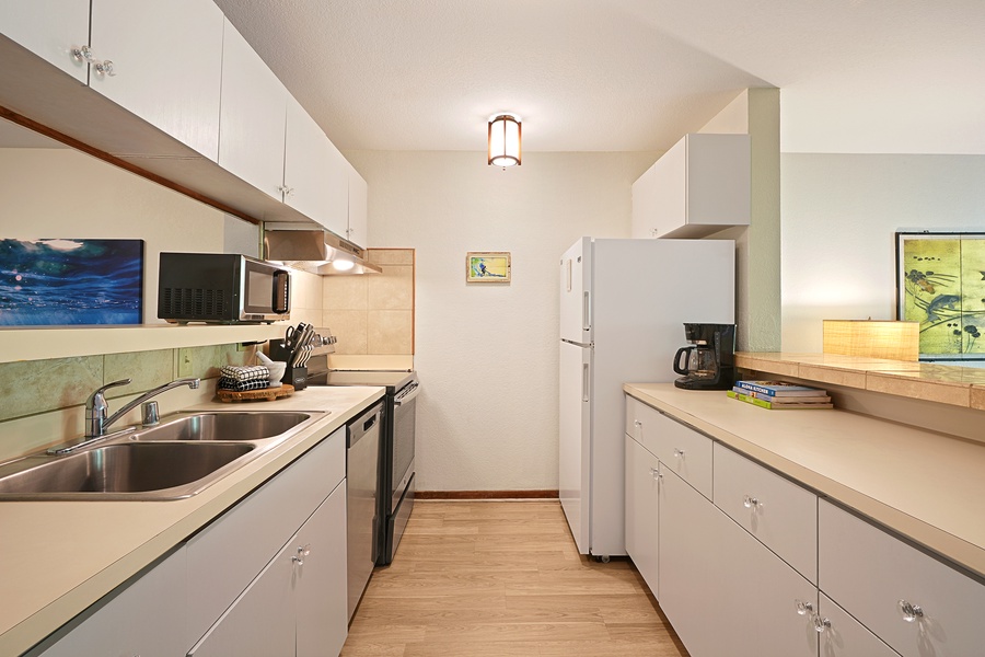 Spacious kitchen with wide counter spaces for your culinary ventures.