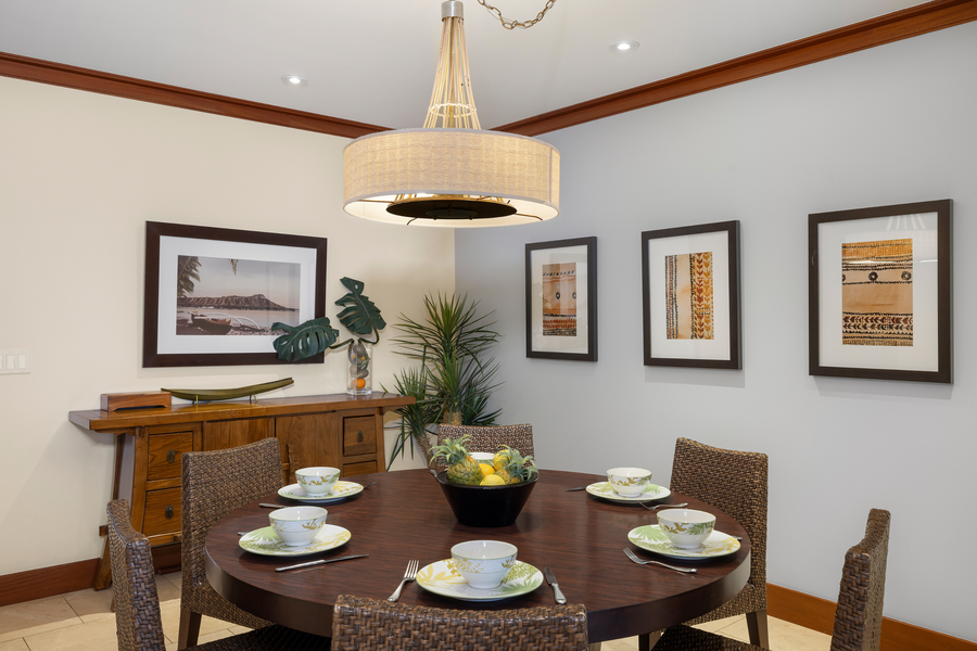 Comfortable dining area with seating for six for the perfect meal.