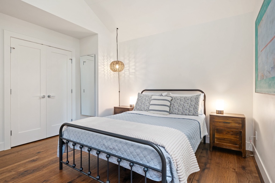 Bright and airy, the Baker Suite features a queen bed and minimalist charm.