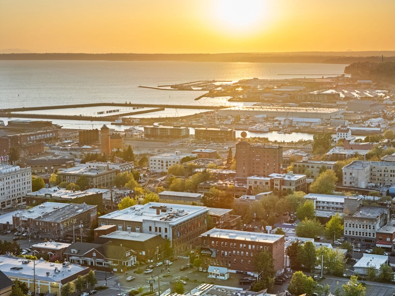 Catch golden hour over downtown Bellingham and the scenic waterfront beyond.