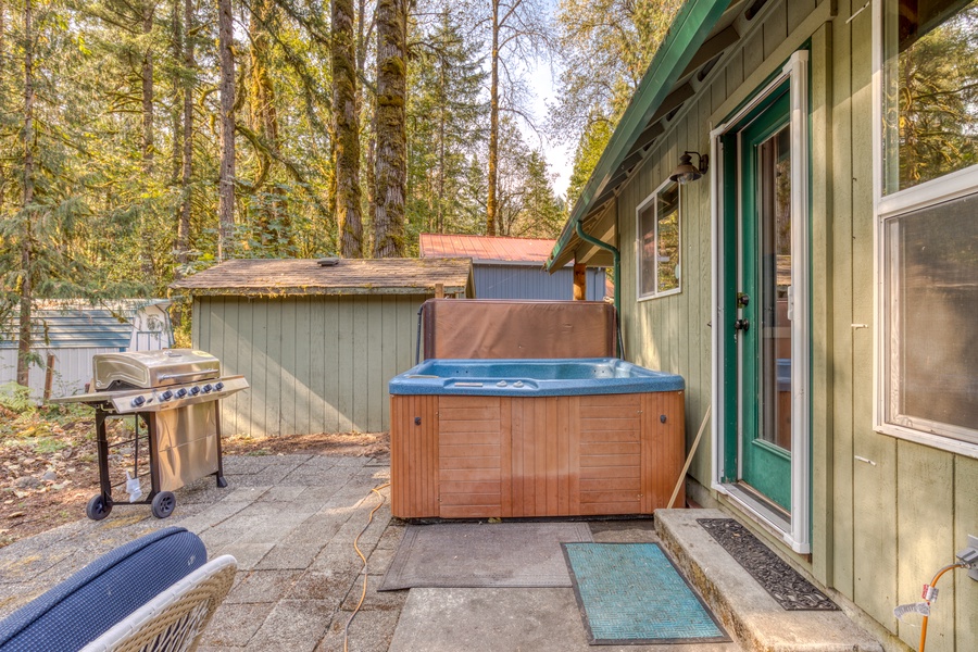 Take a warm, relaxing soak in the private hot tub