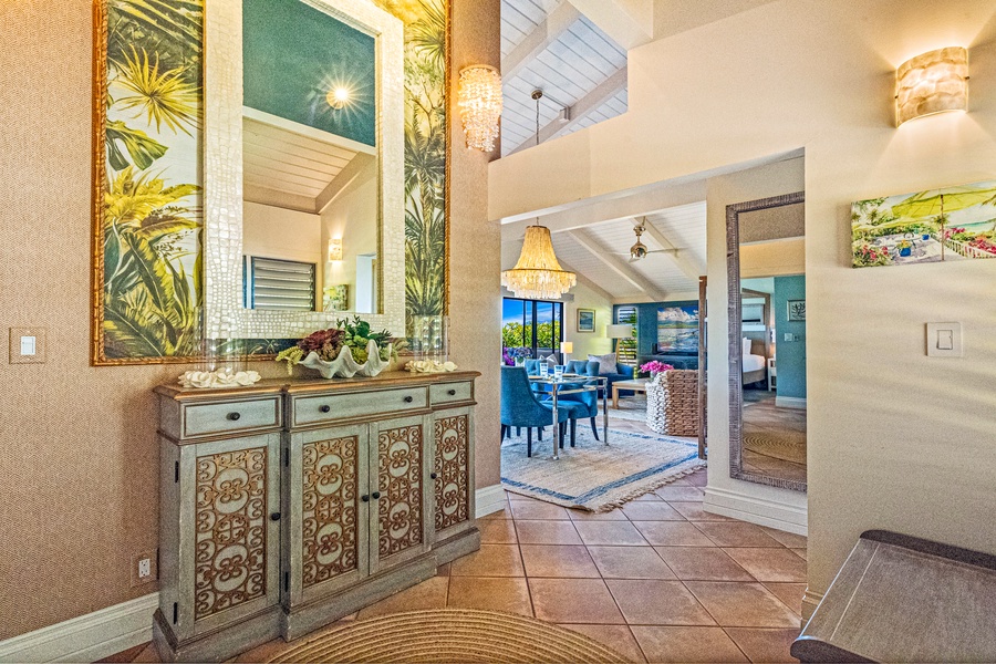 The entry at Wailea Ekolu 1106 welcomes you into a bright, stylish, and inviting island retreat.