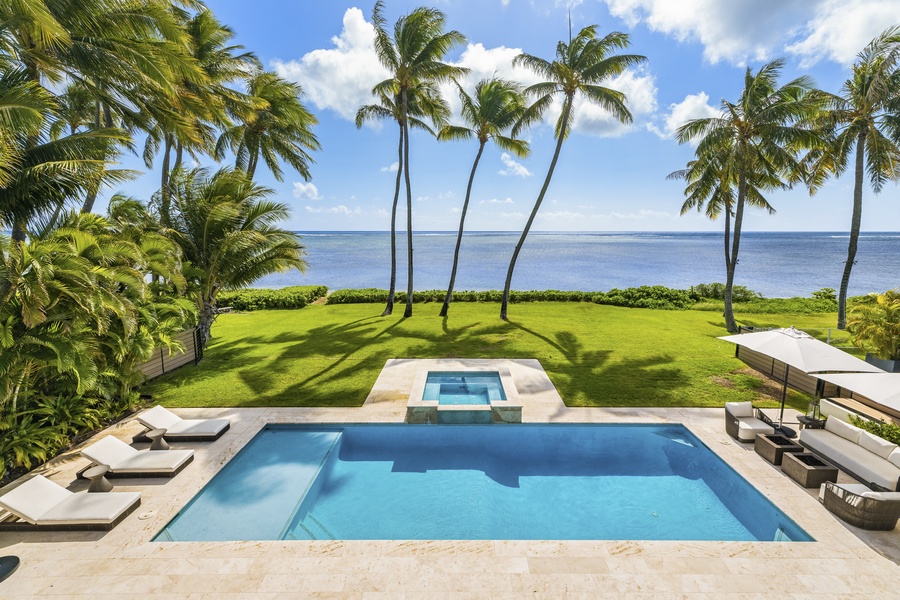 Oceanside yard and pool area