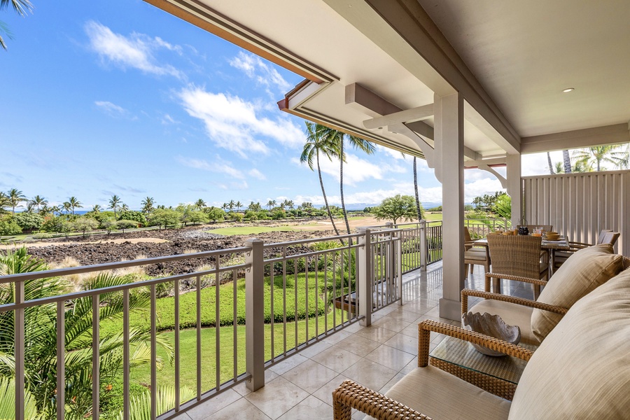 Beautiful landscaping, golf course and ocean views from the lanai.