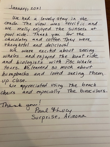 Handwritten guest review