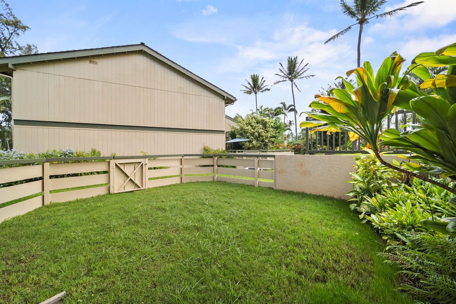 Private, fenced in yard just outside the kitchen doors.