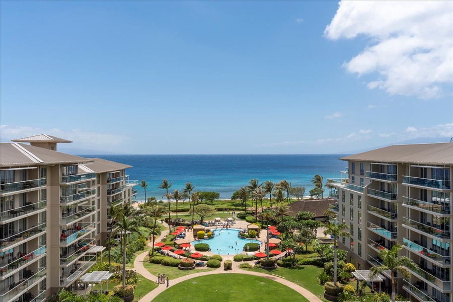 Stunning views of the resort pool and ocean beyond.