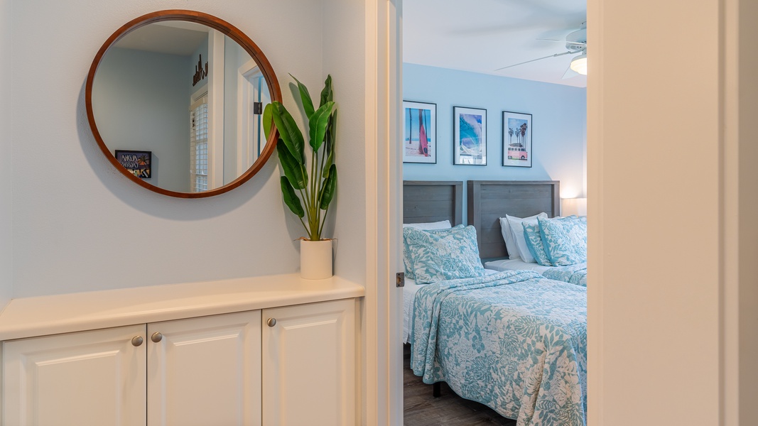 The very inviting second guest bedroom has designer touches throughout.