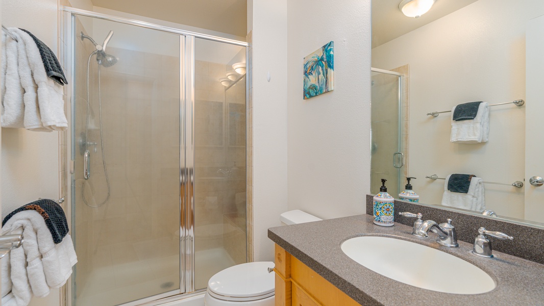The primary guest bathroom features a walk-in shower.
