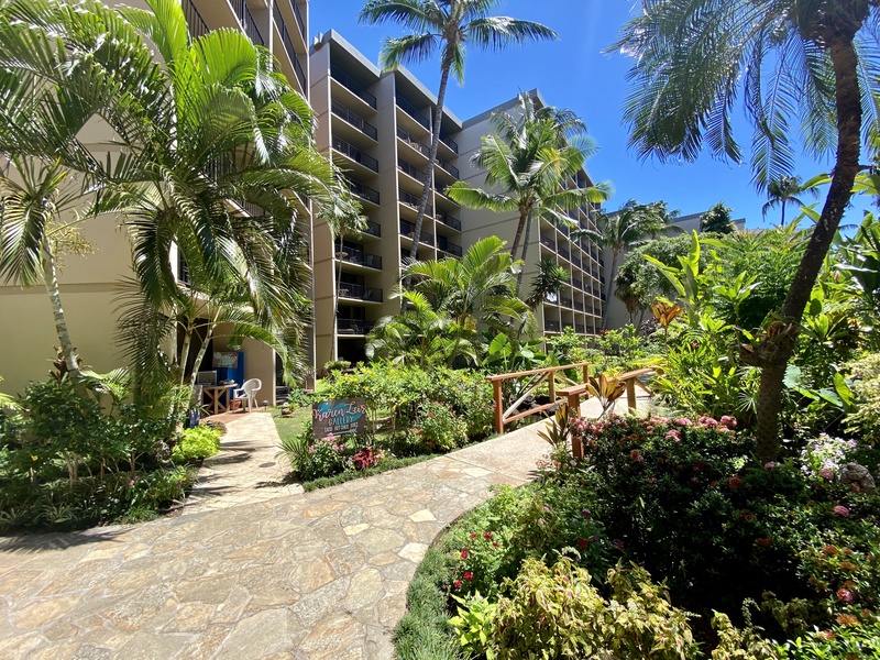 Enjoy a peaceful walk through Kaanapali Shores 544’s lush tropical landscapes and serene surroundings.