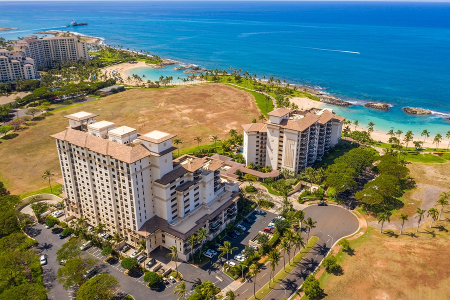 Beachfront resort property with pristine white sand beaches and crystal-clear lagoons just steps away.