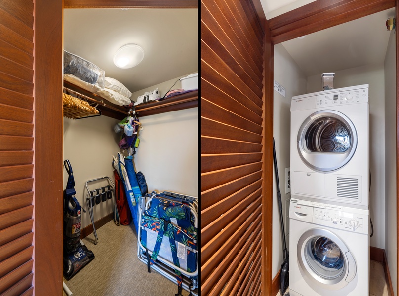 The in-unit washer and dryer next to the storage room to keep your getaway essentials.