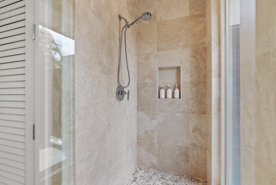 Separate walk-in shower.