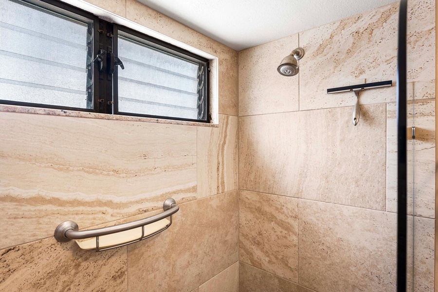 The separate walk-in shower