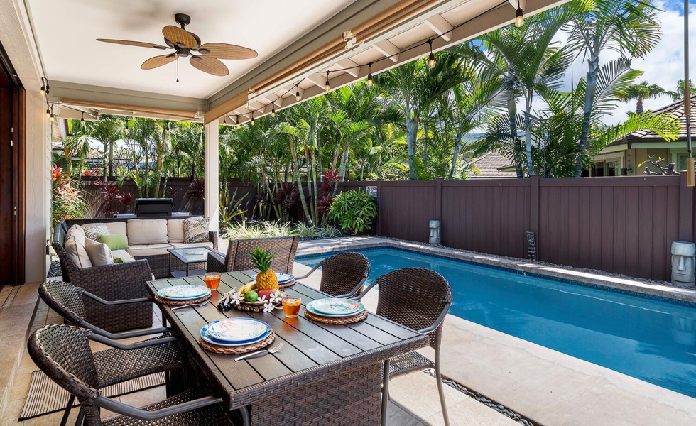 Enjoy your morning coffee on the private lanai by the pool.