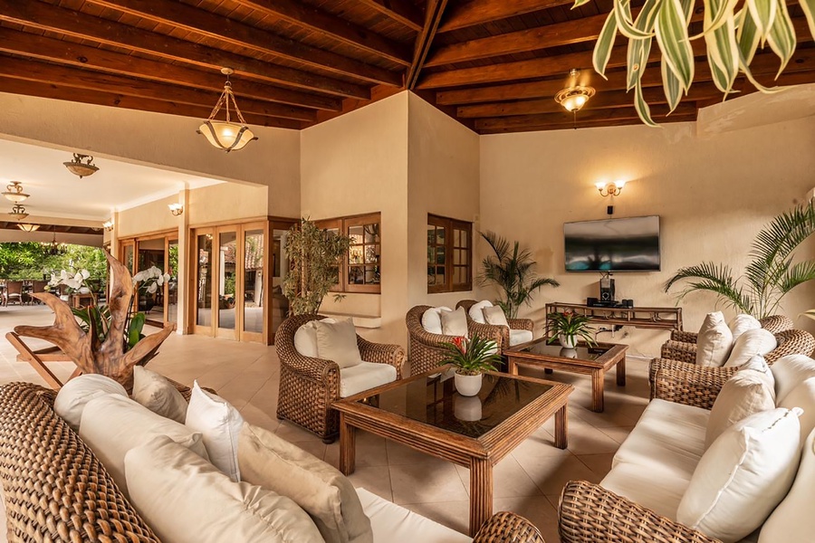 Elegant outdoor living area with comfortable seating perfect for gathering.