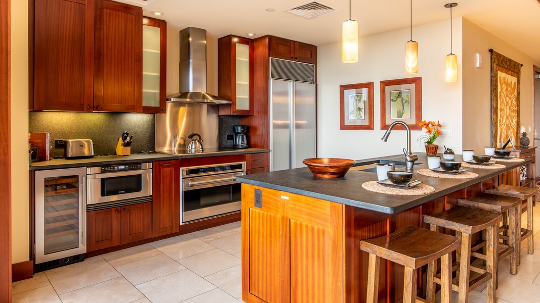 The kitchen has stainless steel appliances for all your culinary needs.