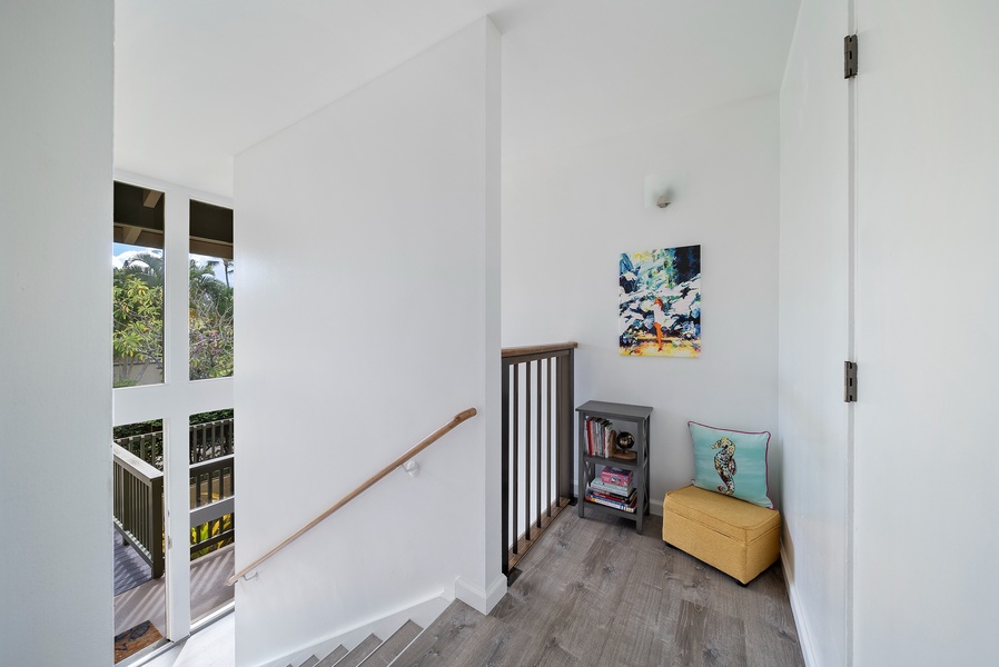 Stairway reading nook.