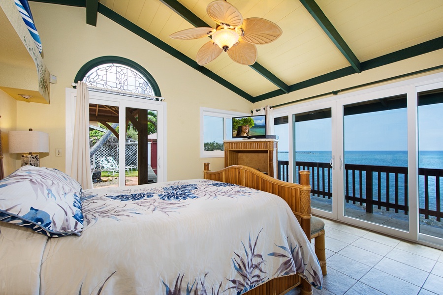 King sized bed in the bedroom with gorgeous Ocean views!