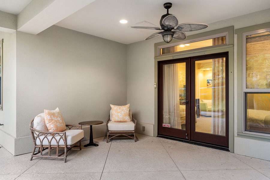 Cozy outdoor sitting area, perfect for quiet morning coffee or evening relaxation.