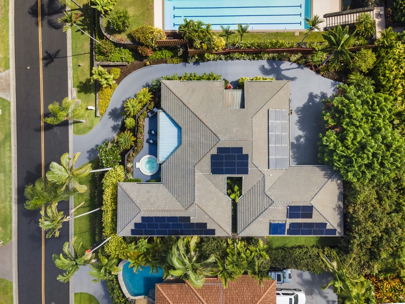 Aerial photo of the home showing off the solar panels