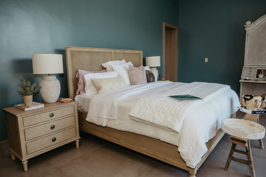 Warm and inviting guest bedroom with a comfortable bed.