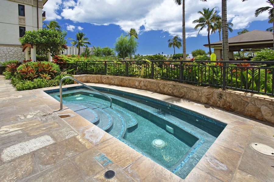 One of the three relaxing hot tubs on the resort.
