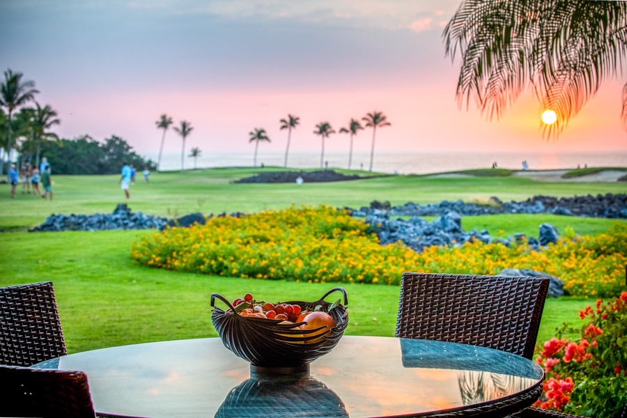 Enjoy gorgeous sunsets over the ocean year round from your lanai.