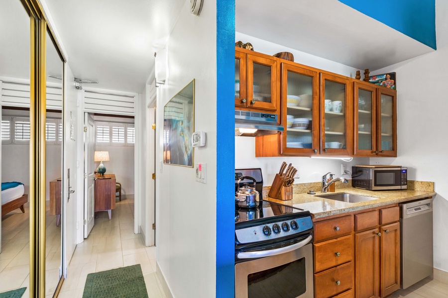 A well-equipped kitchen that opens up to the living area, making meal prep a breeze while staying connected with the rest of the space.