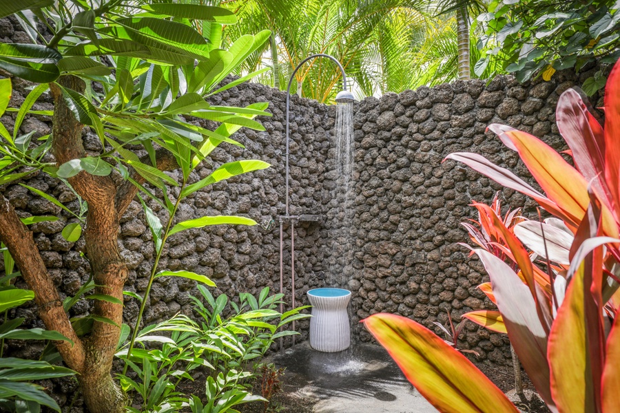 Outdoor shower garden off Guest Room 3.