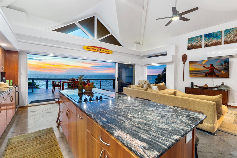 Sunset views from the kitchen island—cooking never looked this good.