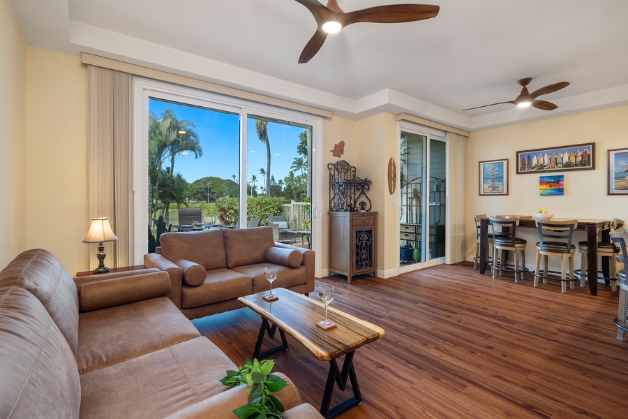 Expansive windows offer scenic views and plenty of natural light.