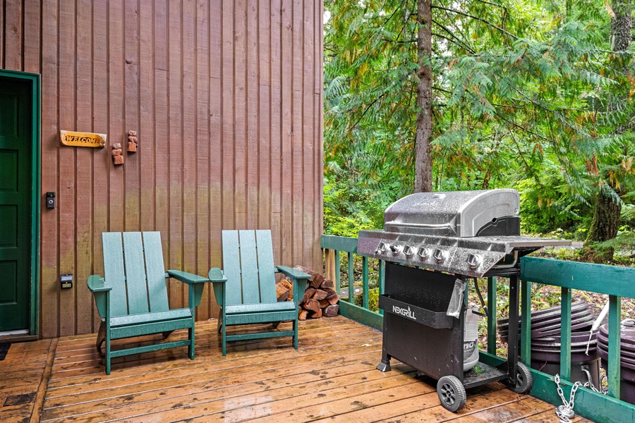 Whisk up a hearty meal and take it outside to the private patio, where a gas grill sits amidst new, comfortable patio furniture, inviting for a BBQ under the canopy of stars.